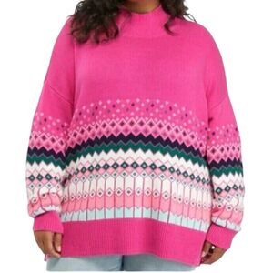 Crown & Ivy Pink Knit Ski Sweater Oversized New Size Large